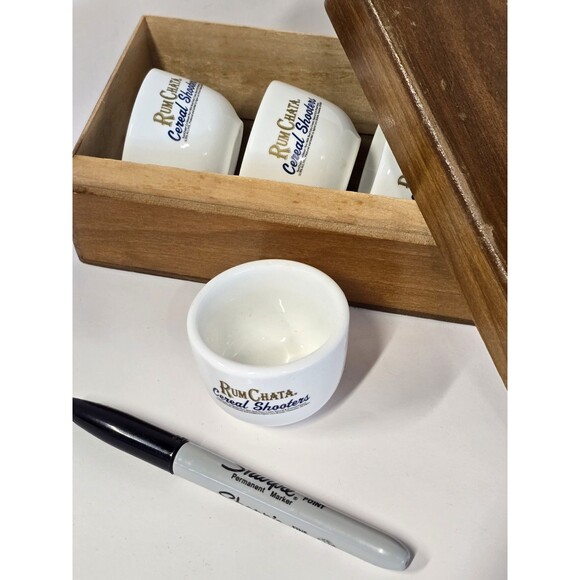 RumChata Cereal Bowl Shooters Caribbean Rum Shot glass Lot/4 in wooden box - Picture 4 of 4